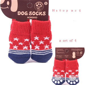 4pcs Warm Puppy Dog Shoes Soft Acrylic Pet Knits Socks Cute Cartoon Anti Slip Skid Socks For Small Dogs Pet Products S/M/L - dog lovers