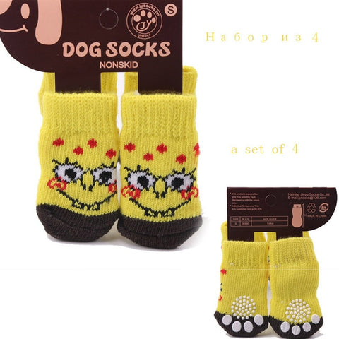lovely pet Fashion Pets Dogs Socks 4Pcs Cute Puppy Dogs Pet Knits Socks Anti Slip Skid Bottom - dog lovers